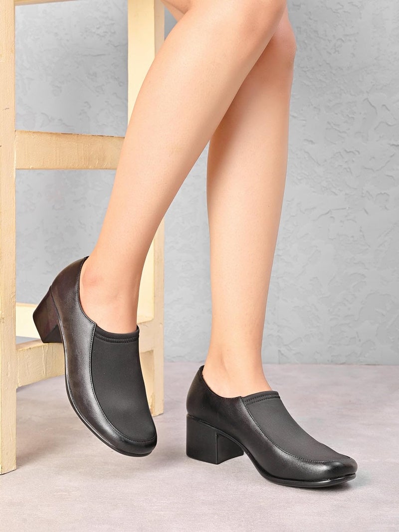 XE Looks Women’s Black Block Heel Shoes | Stylish Closed Toe Slip-On Footwear for Girls & Women - Image 4