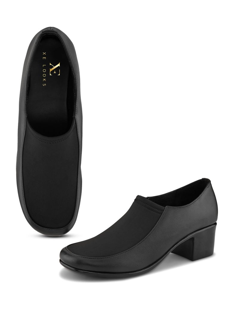 XE Looks Women’s Black Block Heel Shoes | Stylish Closed Toe Slip-On Footwear for Girls & Women - Image 5