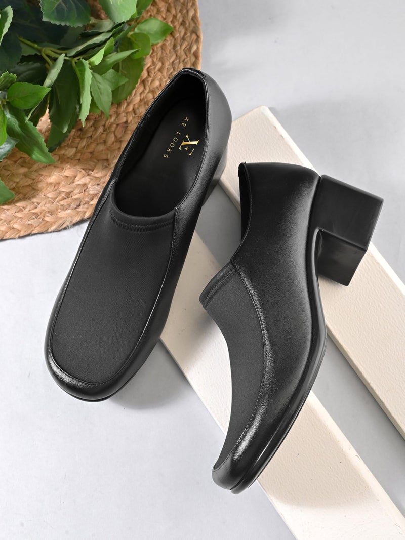 XE Looks Women’s Black Block Heel Shoes | Stylish Closed Toe Slip-On Footwear for Girls & Women - Image 2