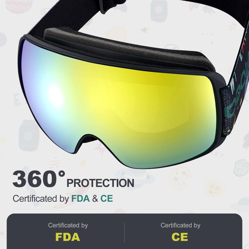 Odoland Kids Ski Goggles, Snowboard Goggles for Youth Skiing Age 8-16, Snow Goggles S2 Double Lens Anti-Fog UV400 Protectionï¼ŒMirror REVO Gold 12% - Image 2