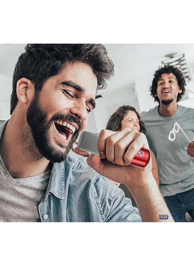 TIGER Portable Bluetooth Karaoke Speaker | Rechargeable Wireless Microphone | Type-C Charging, Multiple Voice Modes & TF Card Support | High-Quality Sound System for Parties, Karaoke & Singing Sessions – Red - Image 5