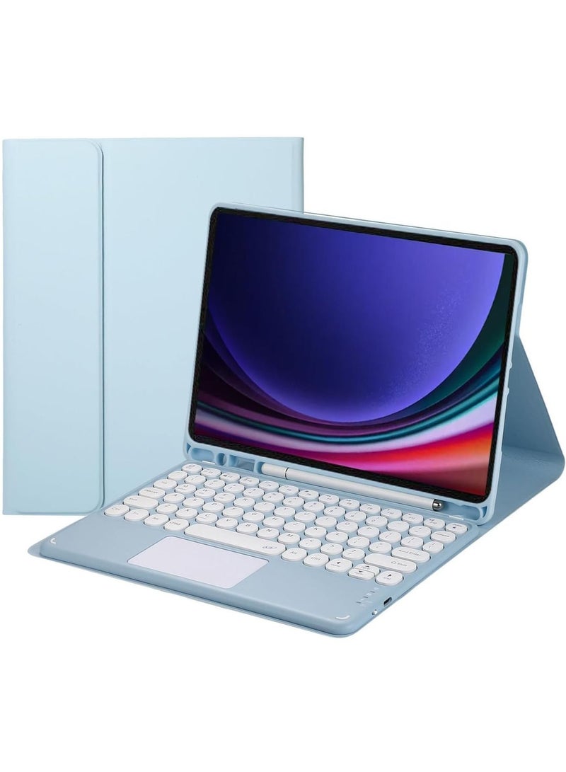 حافظة لوحة مفاتيح باللغتين العربية والإنجليزية لهاتف جالاكسي تاب إس 9 بلس 2023 12.4 بوصة ، حافظة لوحة مفاتيح قابلة للفصل مع حامل قلم مفتاح دائري ريترو لوحة مفاتيح ملونة لطيفة - Image 1