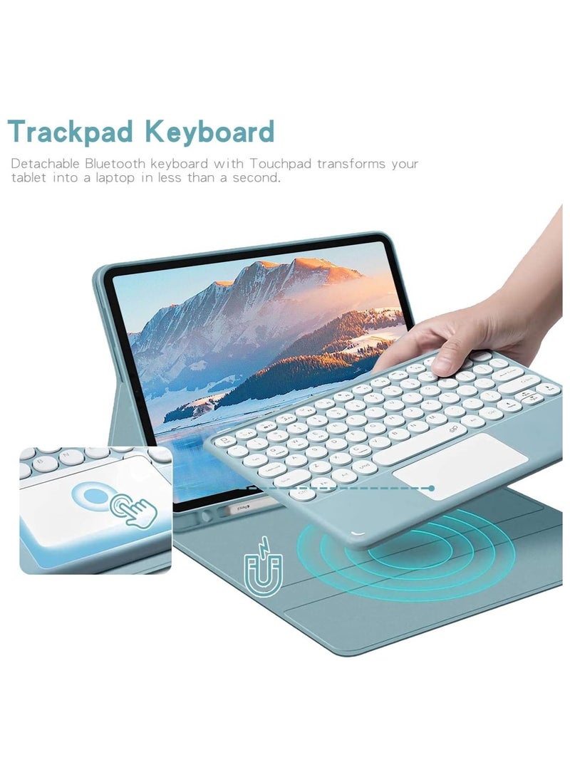 حافظة لوحة مفاتيح باللغتين العربية والإنجليزية لهاتف جالاكسي تاب إس 9 بلس 2023 12.4 بوصة ، حافظة لوحة مفاتيح قابلة للفصل مع حامل قلم مفتاح دائري ريترو لوحة مفاتيح ملونة لطيفة - Image 3