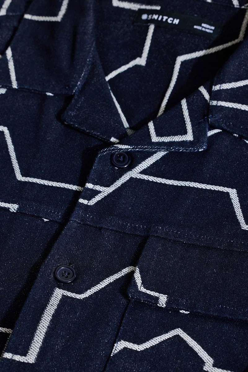 SNITCH Navy Navy Embroidered Long Sleeve Relaxed Streetwear Overshirt for Men | Best Price UAE