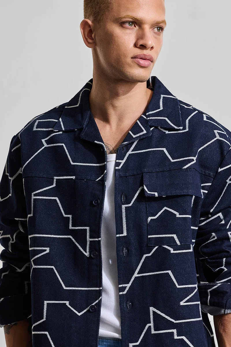 SNITCH Navy Navy Embroidered Long Sleeve Relaxed Streetwear Overshirt for Men | Best Price UAE