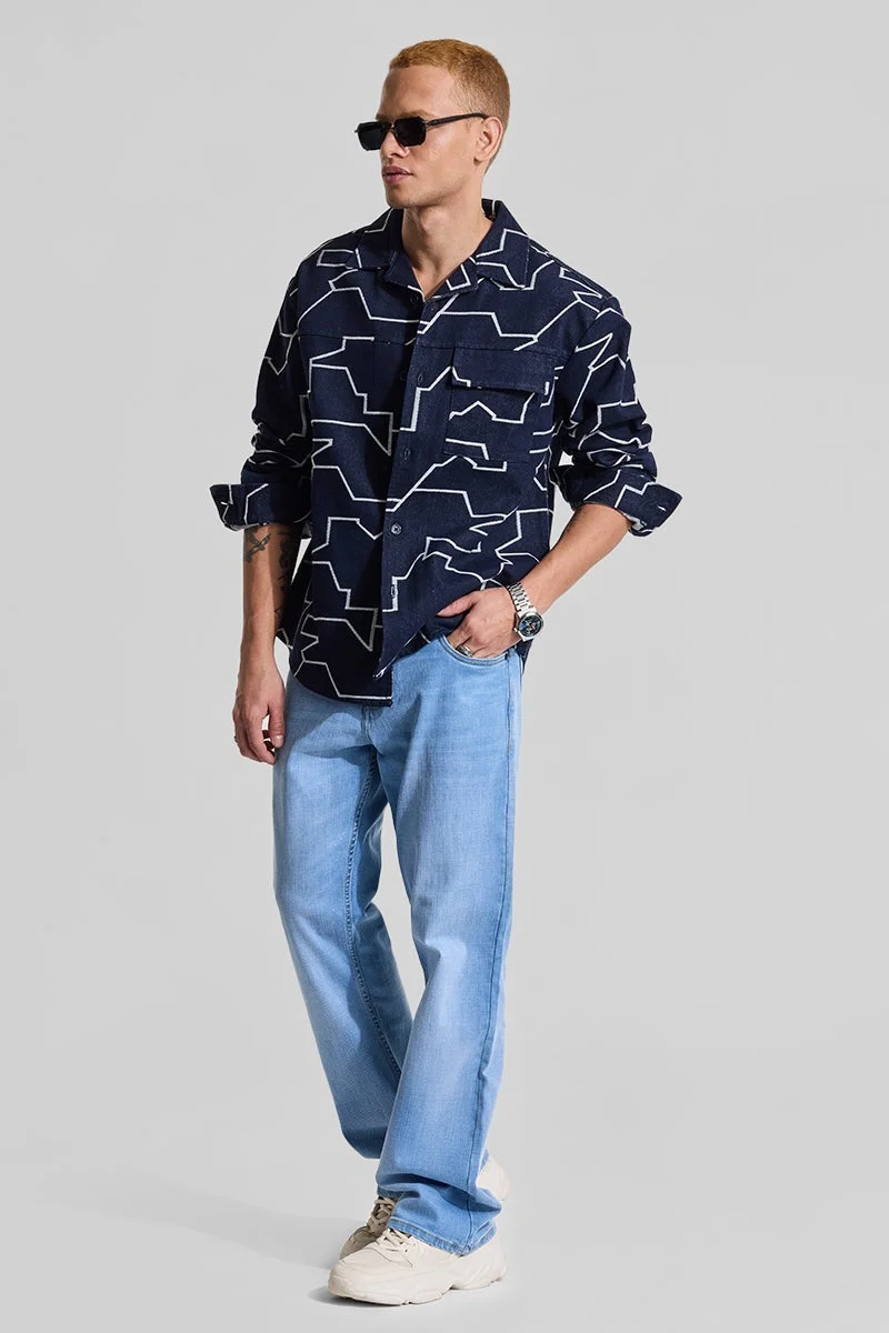 SNITCH Navy Navy Embroidered Long Sleeve Relaxed Streetwear Overshirt for Men | Best Price UAE
