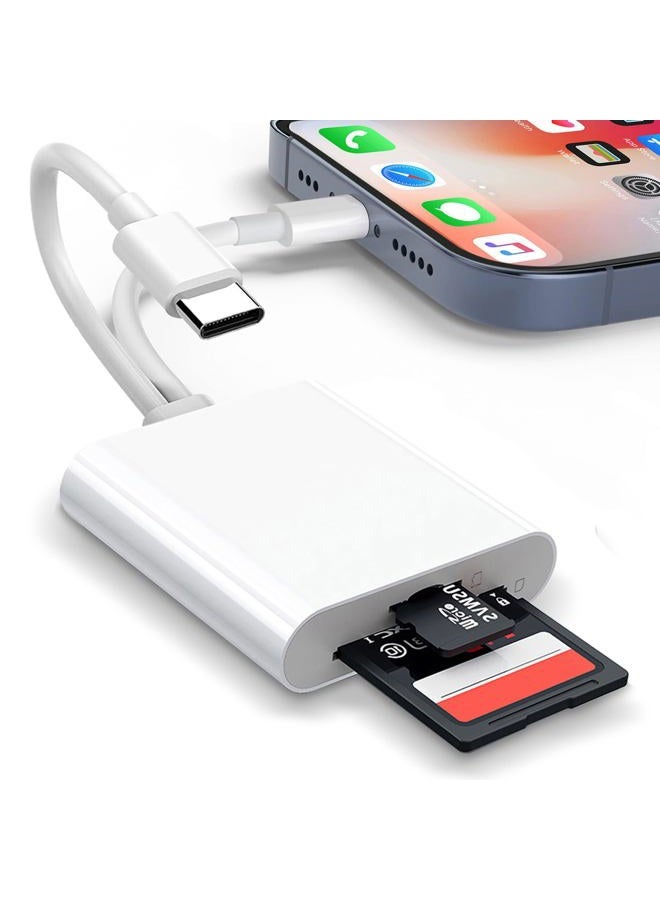 MaxRenard SD Card Reader for iPhone iPad, Dual USB C & Micro USB Camera Adapter, Memory Card Reader for Digital Camera to iPhone/MacBook/USB C Devices, Support SD/TF/Sim Card Plug & Play - Image 1