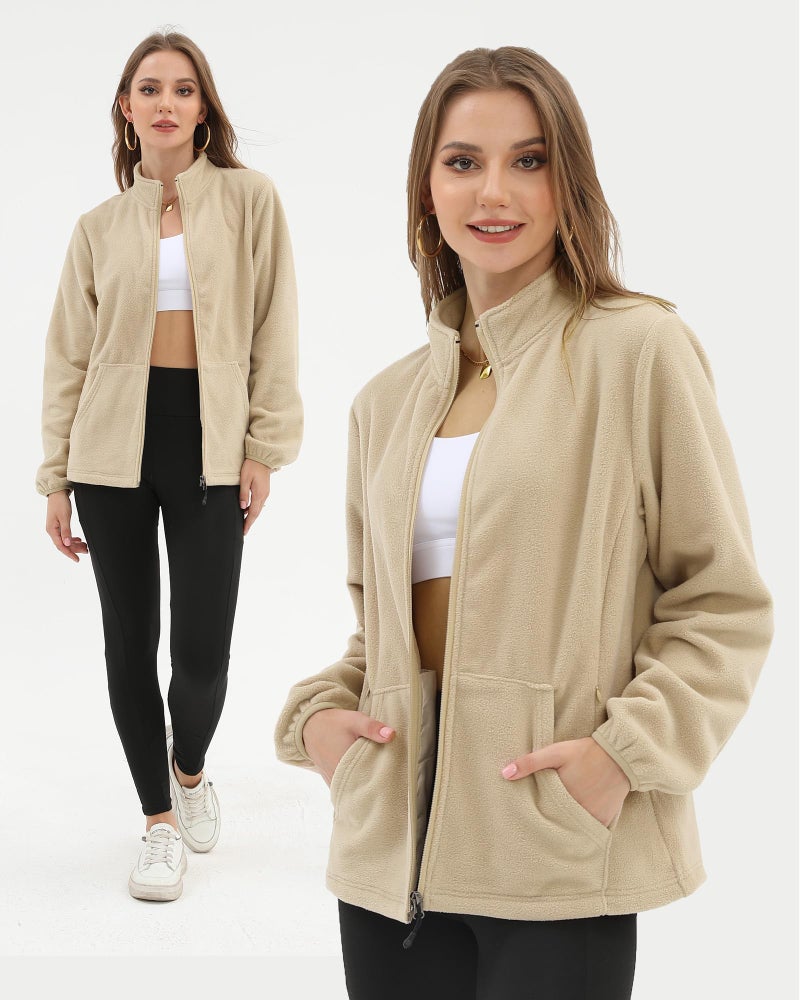 Argstar Women's Fleece Jacket, Lightweight Full Zip Classic Soft Casual Recreation Coat with Zipper Pockets Khaki XXL - Image 3
