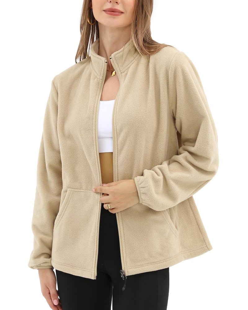 Argstar Women's Fleece Jacket, Lightweight Full Zip Classic Soft Casual Recreation Coat with Zipper Pockets Khaki XXL - Image 1