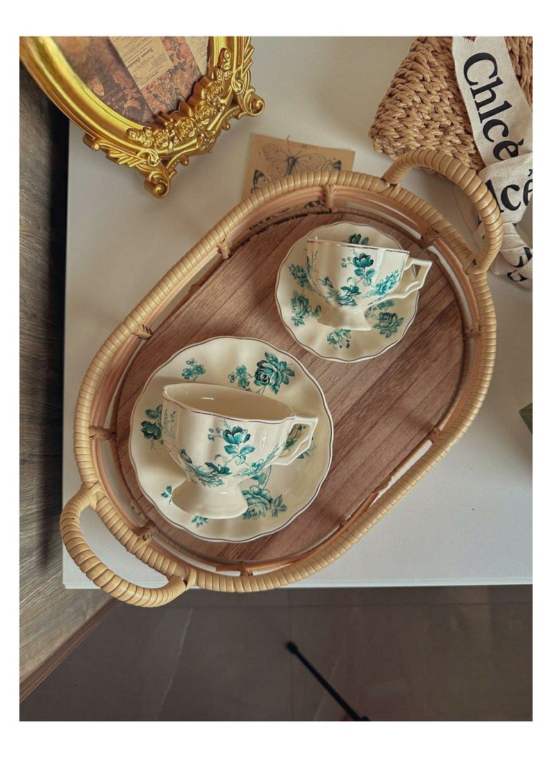 Qahwa Coffee cup with saucer decorated with elegant flowers made of ceramic  - Image 2