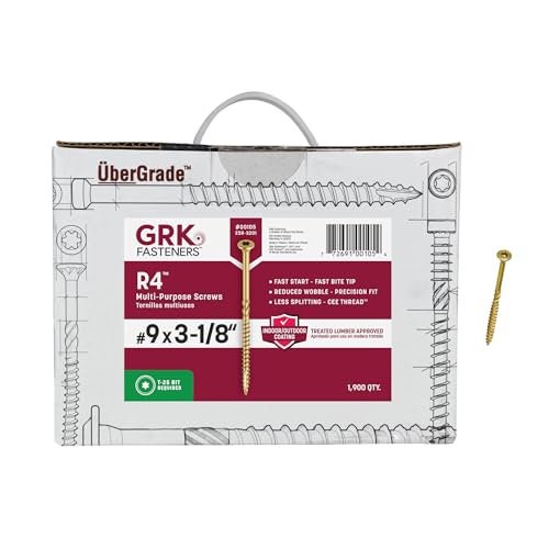 GRK Fasteners R4#9 x 3-1/8 Inch, Multi-Purpose Framing Screws, 1900 PCS, Rust Resistant Climatek Coating, Outdoor Fencing and Deck Screws, Fast Bite Tip, Star Drive Recess, Gold - Image 1