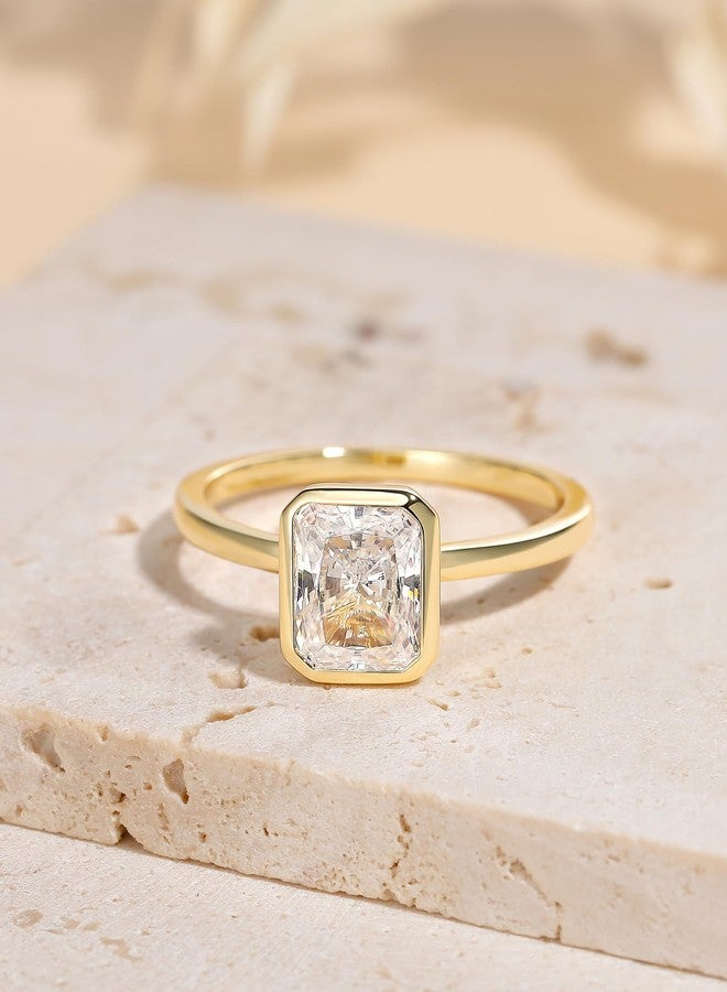EAMTI 3CT Engagement Rings for Women Radiant Cut CZ Solitaire Promise Wedding Bands Travel Bezel Ring 14K Gold Plated Size 6 - Image 2