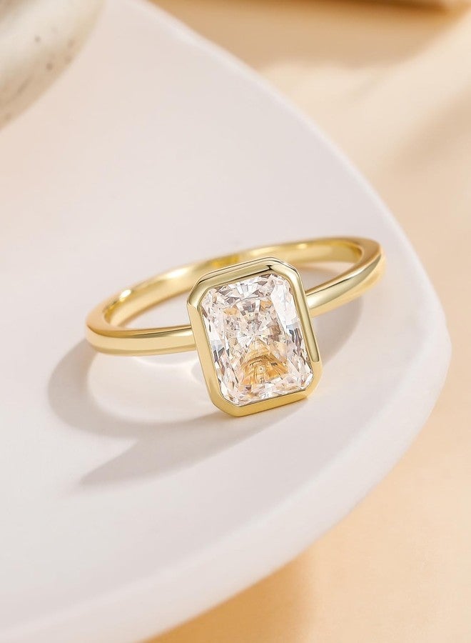 EAMTI 3CT Engagement Rings for Women Radiant Cut CZ Solitaire Promise Wedding Bands Travel Bezel Ring 14K Gold Plated Size 6 - Image 3