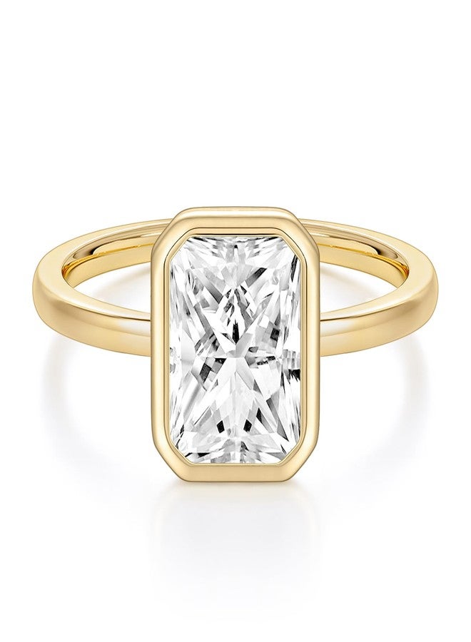EAMTI 3CT Engagement Rings for Women Radiant Cut CZ Solitaire Promise Wedding Bands Travel Bezel Ring 14K Gold Plated Size 6 - Image 1