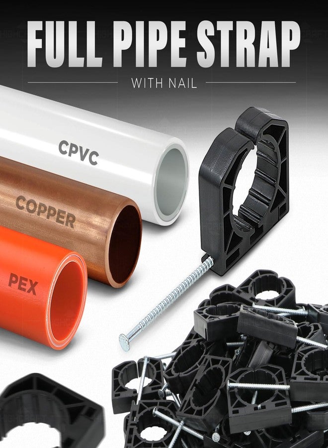 HIGHCRAFT PEX Support Full Clamp with Nail 1 in. Polyethylene (50 Pack), Black - Image 2