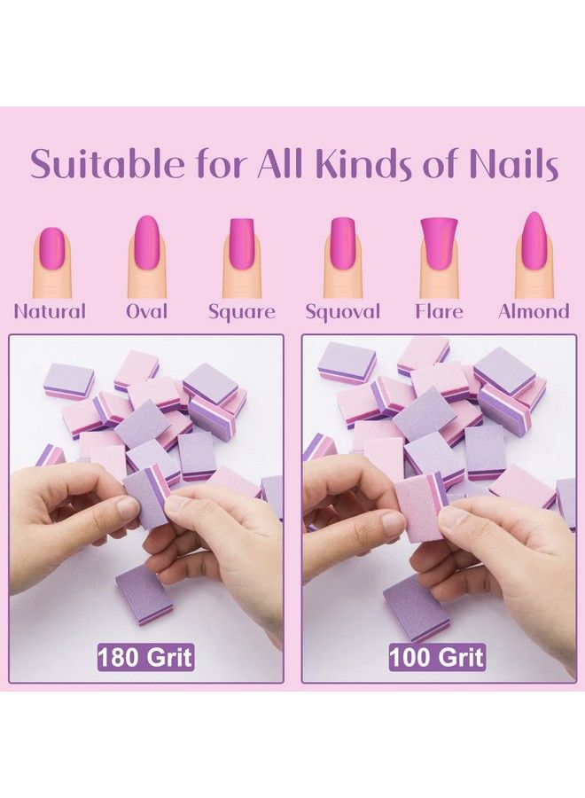 CGBE Mini Nail Buffer Block 180100 Grit Sponge Nail Polish Sanding Buffer Strips Nail File Blocks Manicure Tools 50Pcs (Pinkpurple) - Image 5