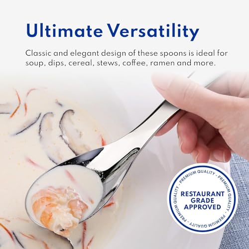 Being One High Grade Stainless Steel Soup Spoons, Korean Asian Spoons, 5.8 Inches Heavy Duty Thick Short Handle Ramen Spoons for Cereals (6) - Image 5