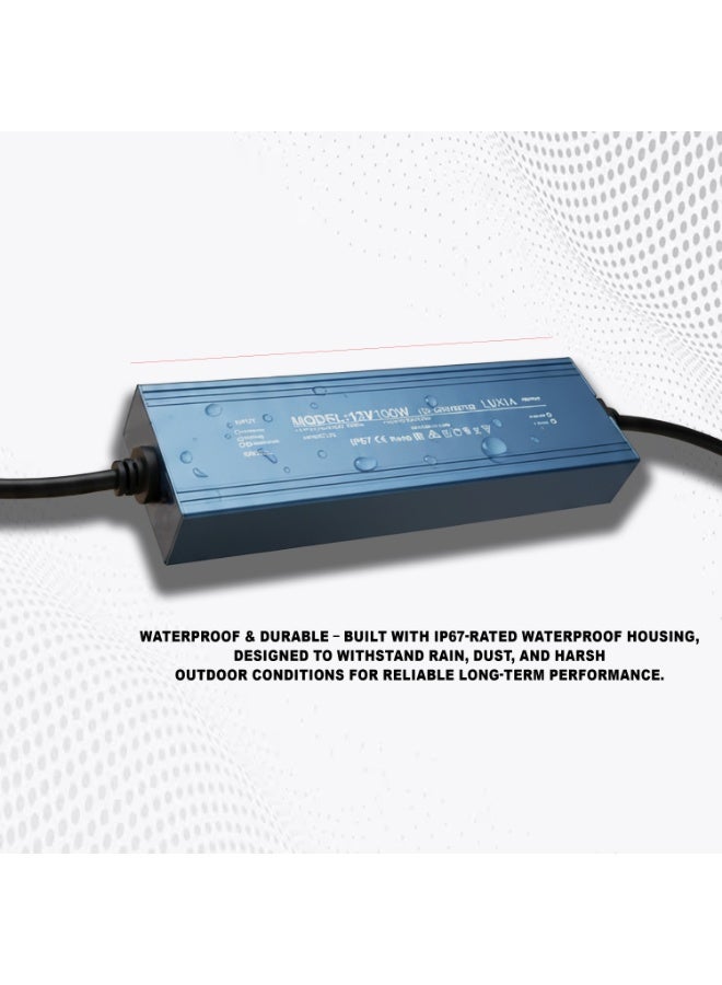 100W LED Power Supply – IP67 Waterproof 12V DC LED Driver, 220V AC to 12V DC Transformer Adapter for LED Signage and Lighting Applications - Image 4