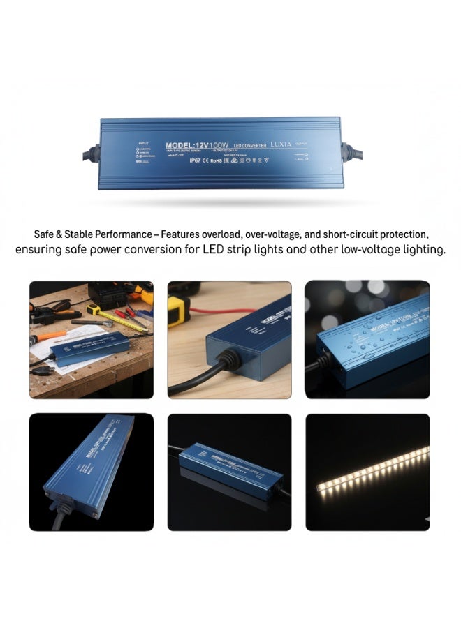 100W LED Power Supply – IP67 Waterproof 12V DC LED Driver, 220V AC to 12V DC Transformer Adapter for LED Signage and Lighting Applications - Image 2