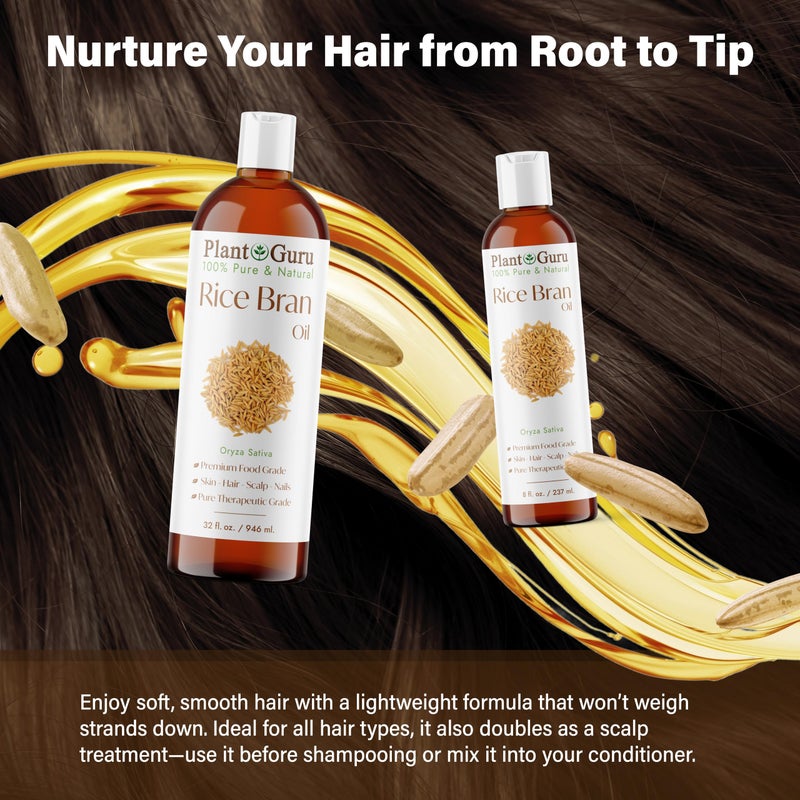 Plant Guru زيت نخالة الأرز من بلانت غورو 4 أونصة سائلة - زيت ناقل نقي وطبيعي 100% لترطيب البشرة والوجه والجسم والشعر. رائع لكريمات، لوشن، وبلسم الشفاه المصنوعة في المنزل. - Image 4