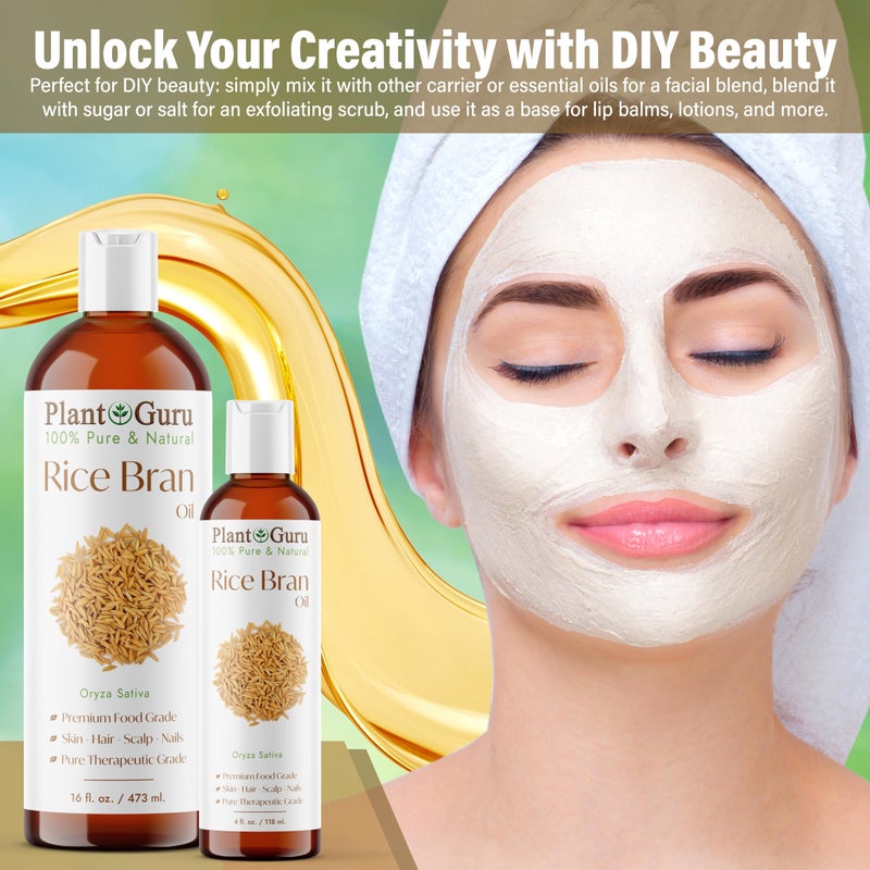 Plant Guru زيت نخالة الأرز من بلانت غورو 4 أونصة سائلة - زيت ناقل نقي وطبيعي 100% لترطيب البشرة والوجه والجسم والشعر. رائع لكريمات، لوشن، وبلسم الشفاه المصنوعة في المنزل. - Image 5