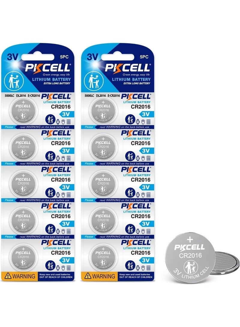 PKCELL 10 Pack CR2016 Battery CR2016 3V Lithium Battery for Car Remote Control,Watch Batteries Replacement - Image 1