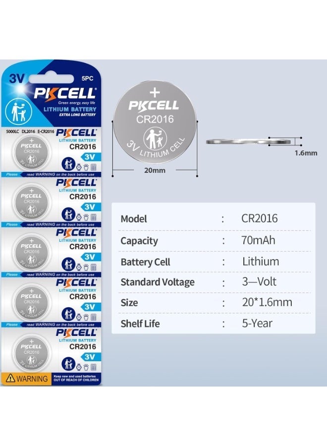 PKCELL 10 Pack CR2016 Battery CR2016 3V Lithium Battery for Car Remote Control,Watch Batteries Replacement - Image 4