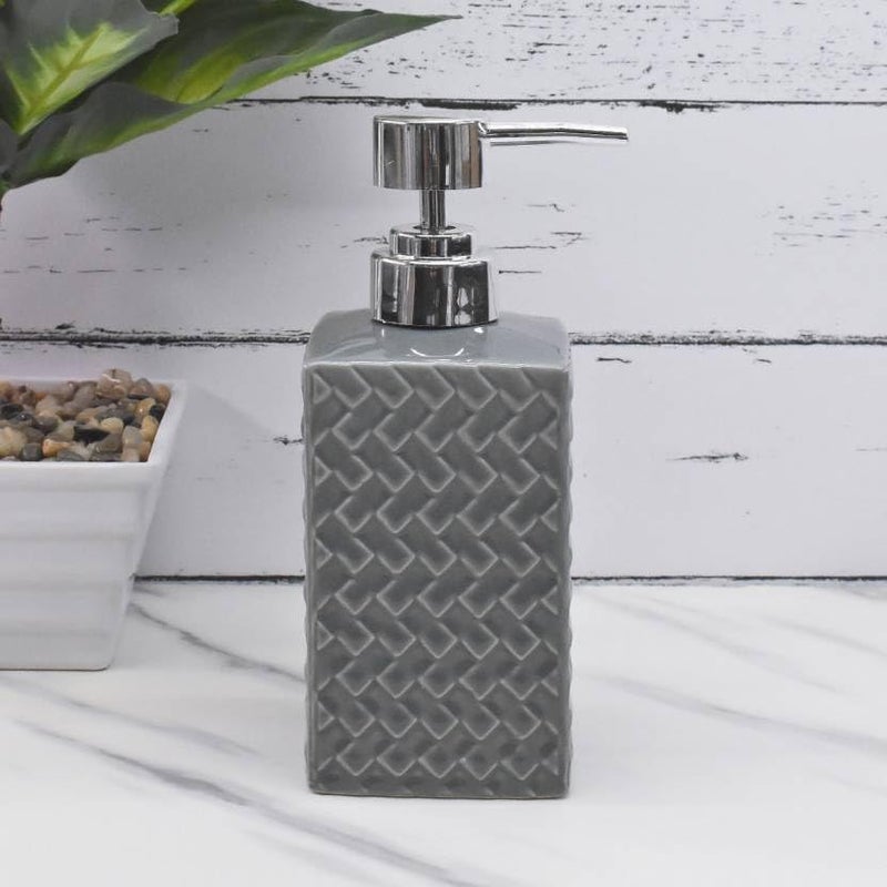 Elexa Hardware Textured Grey Ceramic Soap Dispenser with Chrome Pump | Modern Bathroom & Kitchen Accessory | 300mL | Pack of 1 - Image 2