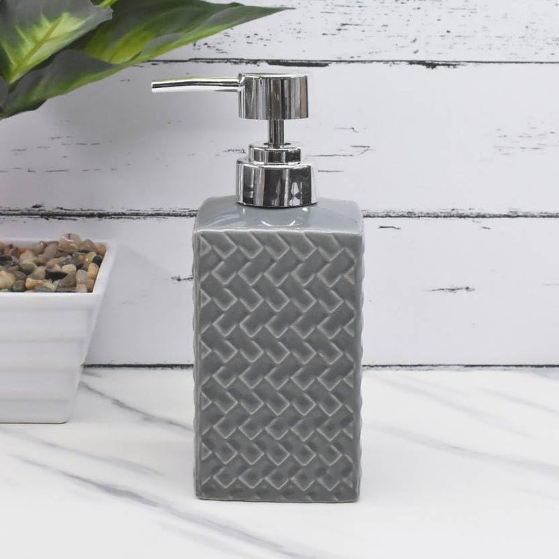 Elexa Hardware Textured Grey Ceramic Soap Dispenser with Chrome Pump | Modern Bathroom & Kitchen Accessory | 300mL | Pack of 1 - Image 3