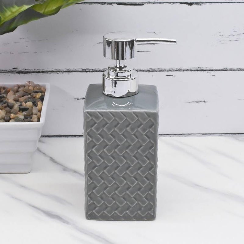 Elexa Hardware Textured Grey Ceramic Soap Dispenser with Chrome Pump | Modern Bathroom & Kitchen Accessory | 300mL | Pack of 1 - Image 1