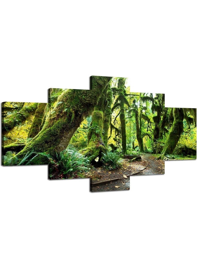 Home Trove Artbrush Tower Olympic National Forest Wall Art Rainforest Scenery Wall Decor Washington Picture Canvas Print Jungle Poster Painting Framed Living Room Bedroom Decoration Ready To Hang(60''Wx32''H) - Image 1