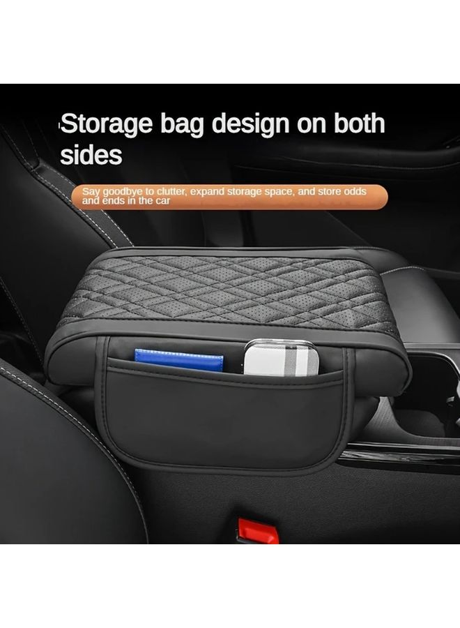 Black Red Edge Car Cushion Armrest Cover Phone Storage Pocket Protective - Image 5