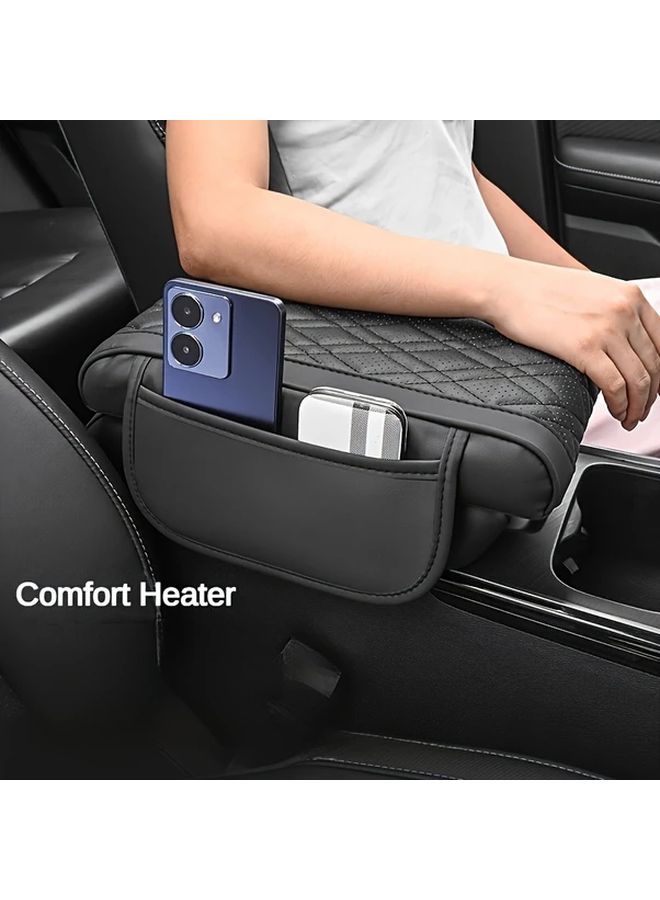 Black Red Edge Car Cushion Armrest Cover Phone Storage Pocket Protective - Image 1