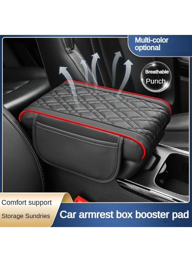 Black Red Edge Car Cushion Armrest Cover Phone Storage Pocket Protective - Image 3