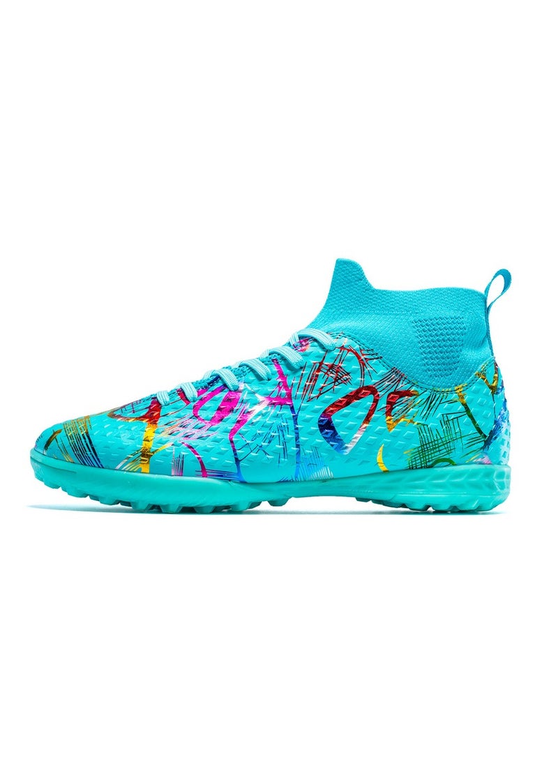 Children's Turf High Top Football Shoes, TF Crushed Studs, Sky Blue  - Image 1