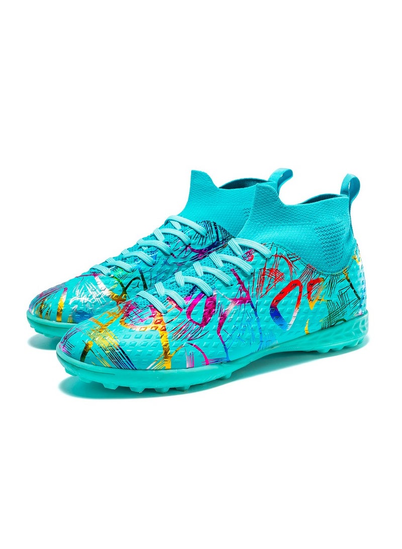 Children's Turf High Top Football Shoes, TF Crushed Studs, Sky Blue  - Image 2