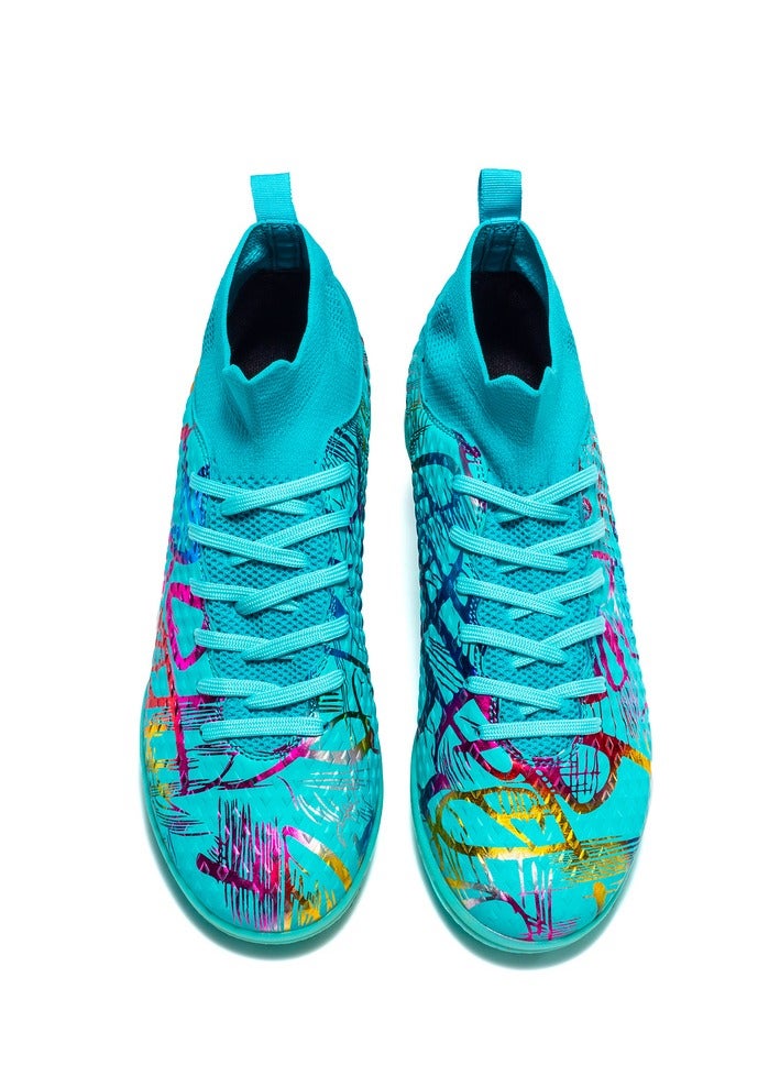 Children's Turf High Top Football Shoes, TF Crushed Studs, Sky Blue  - Image 3