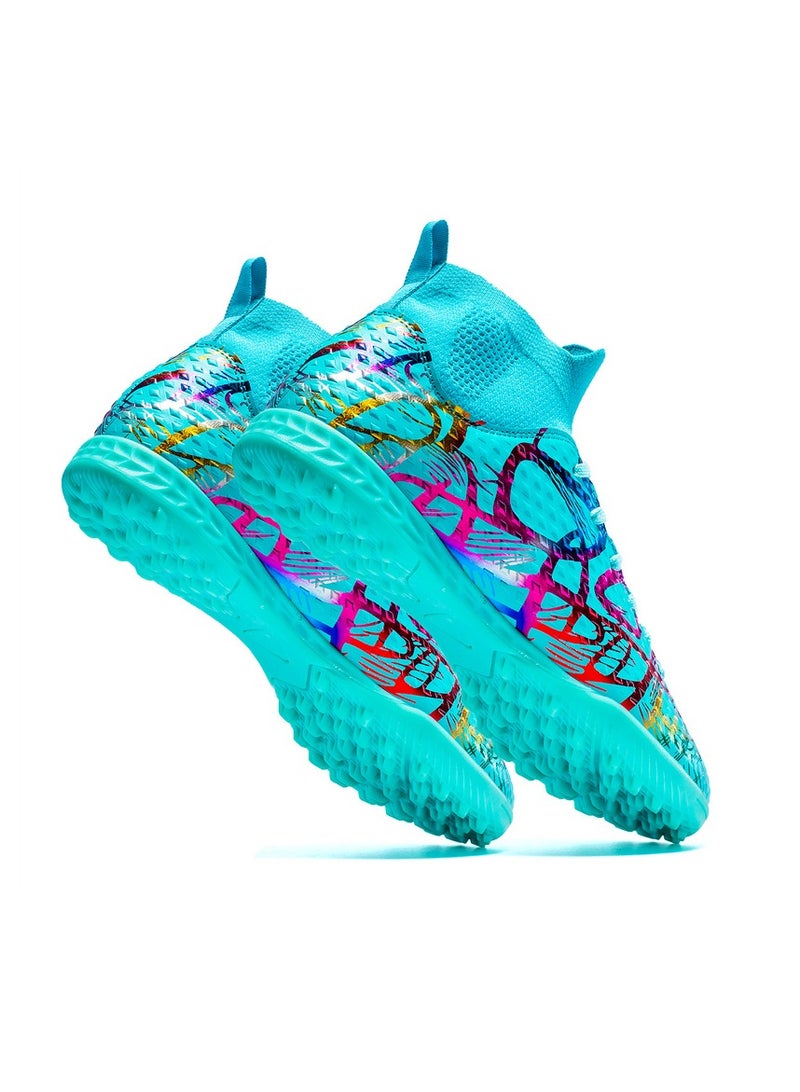 Children's Turf High Top Football Shoes, TF Crushed Studs, Sky Blue  - Image 4