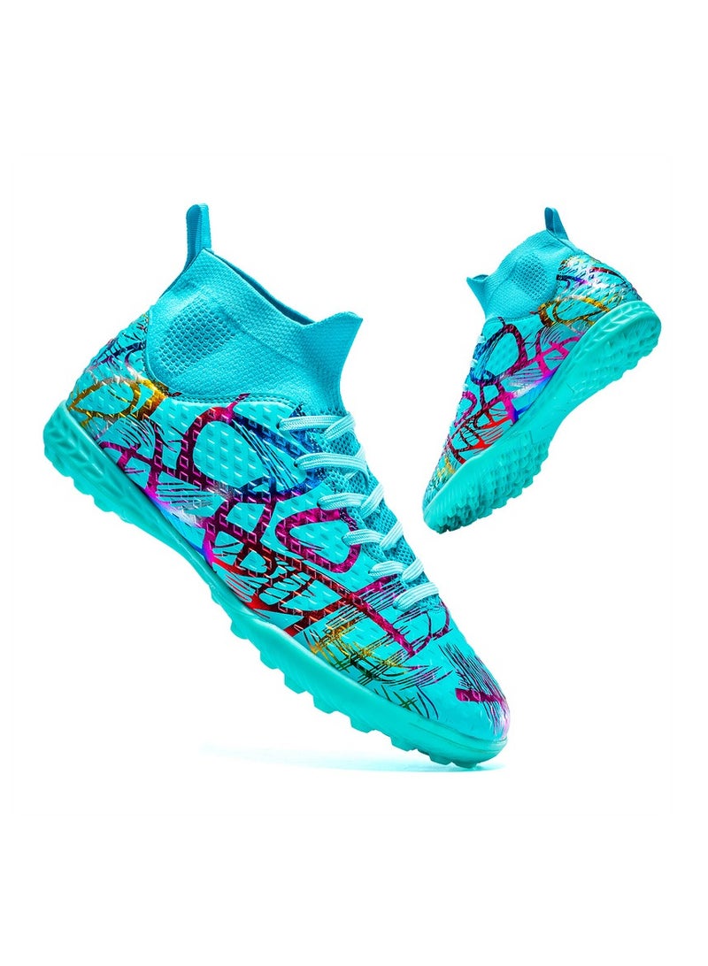 Children's Turf High Top Football Shoes, TF Crushed Studs, Sky Blue  - Image 5