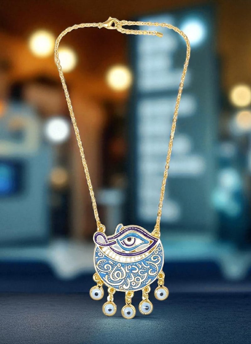 Carry protection and elegance in one piece! This enchanting necklace combines the magic of history with the power of faith. The main pendant, inspired by the mythical "Eye of Horus," symbolizes protection and healing and bears the holy verse "Say, 'I seek refuge in the Lord of the daybreak,'" giving it a profound spiritual value. This unique piece combines beauty and reassurance, adding a touch of light to your look. - Image 5