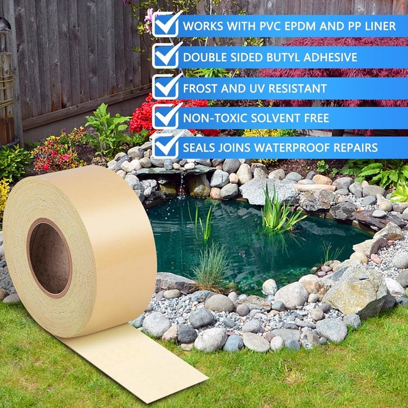 Adnee 50'x 3" Pond Liner Seam Tape-Double Sided Self Adhesive Pond Liner Tape-Waterproof Pond Seam Tape for Garden Pond Patch Cover Liner Repair - Image 4