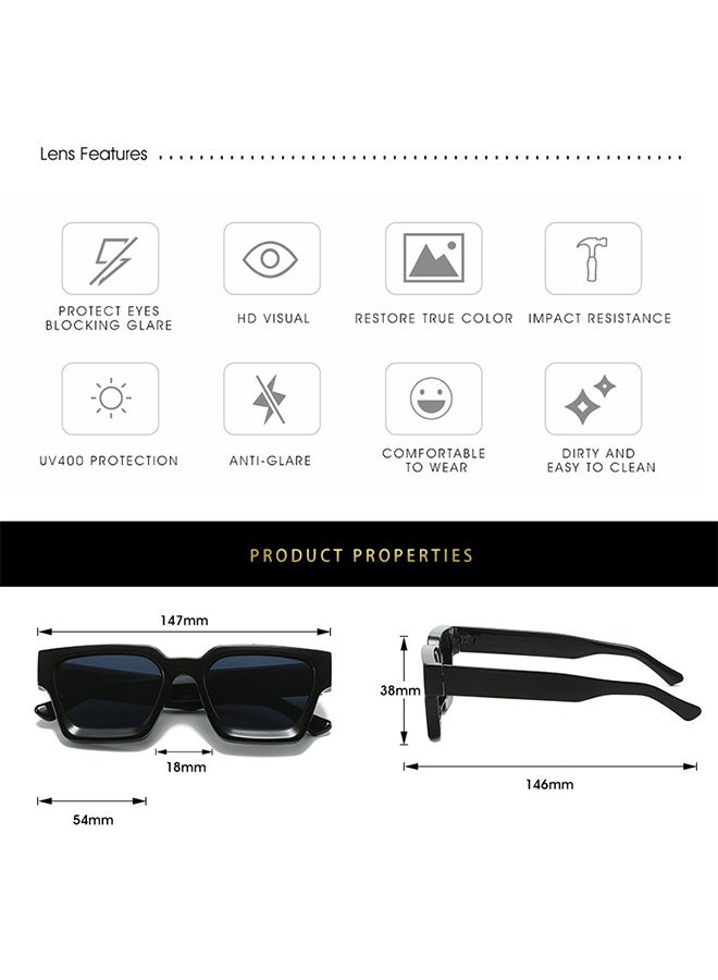 نظارات شمسية مربع رجعي للرجال النساء تريندي مستطيل سميك إطار مكتنز ظلال سوداء موضة 90s نظارات الحماية UV400 (أسود) - Image 2