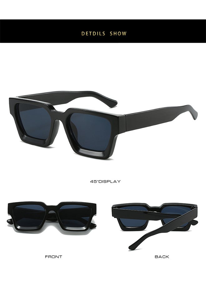 نظارات شمسية مربع رجعي للرجال النساء تريندي مستطيل سميك إطار مكتنز ظلال سوداء موضة 90s نظارات الحماية UV400 (أسود) - Image 3