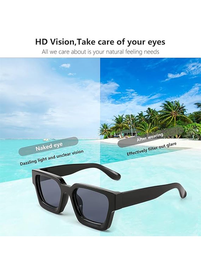 نظارات شمسية مربع رجعي للرجال النساء تريندي مستطيل سميك إطار مكتنز ظلال سوداء موضة 90s نظارات الحماية UV400 (أسود) - Image 5