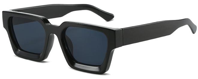 نظارات شمسية مربع رجعي للرجال النساء تريندي مستطيل سميك إطار مكتنز ظلال سوداء موضة 90s نظارات الحماية UV400 (أسود) - Image 1