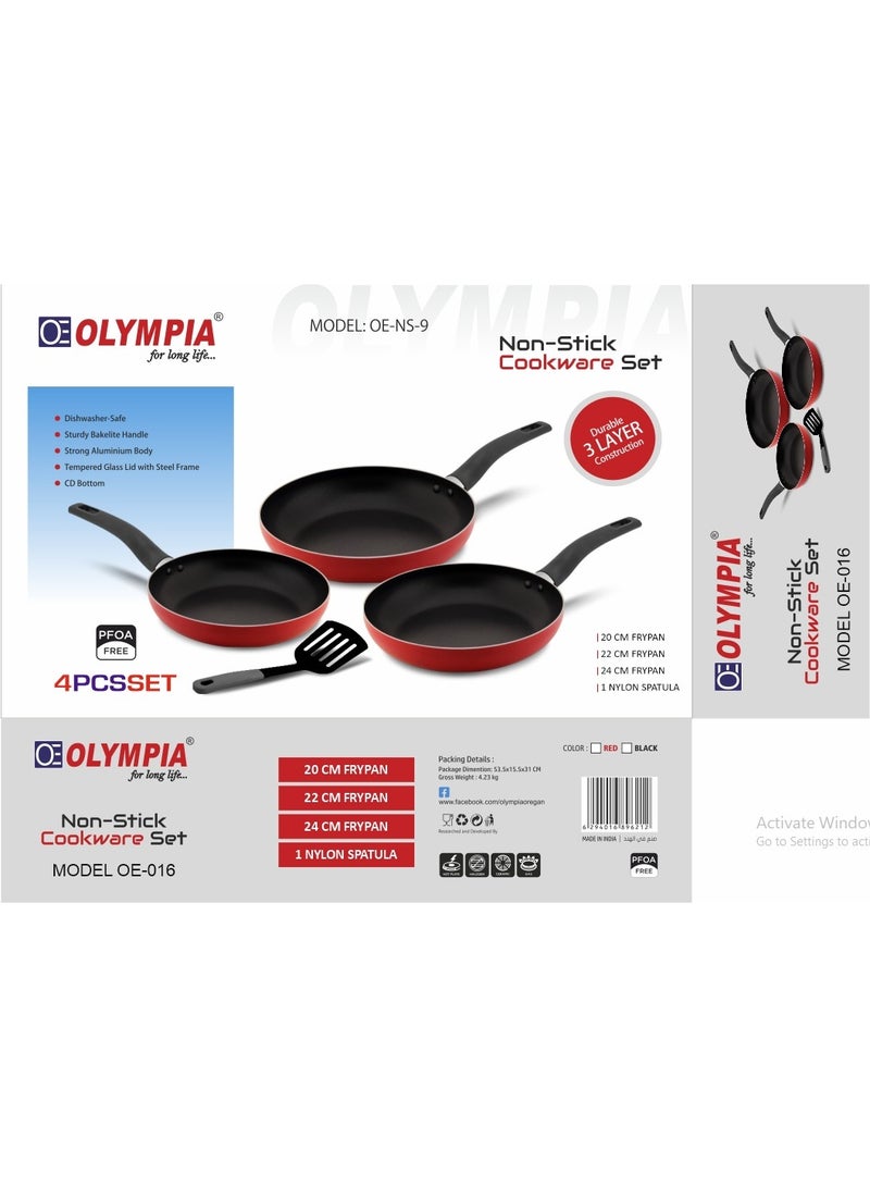 Olympia Red Series Non-Stick Cookware – 3 Frypans + Nylon Spatula - Image 5