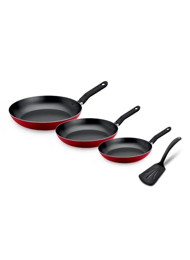 Olympia Red Series Non-Stick Cookware – 3 Frypans + Nylon Spatula - Image 3