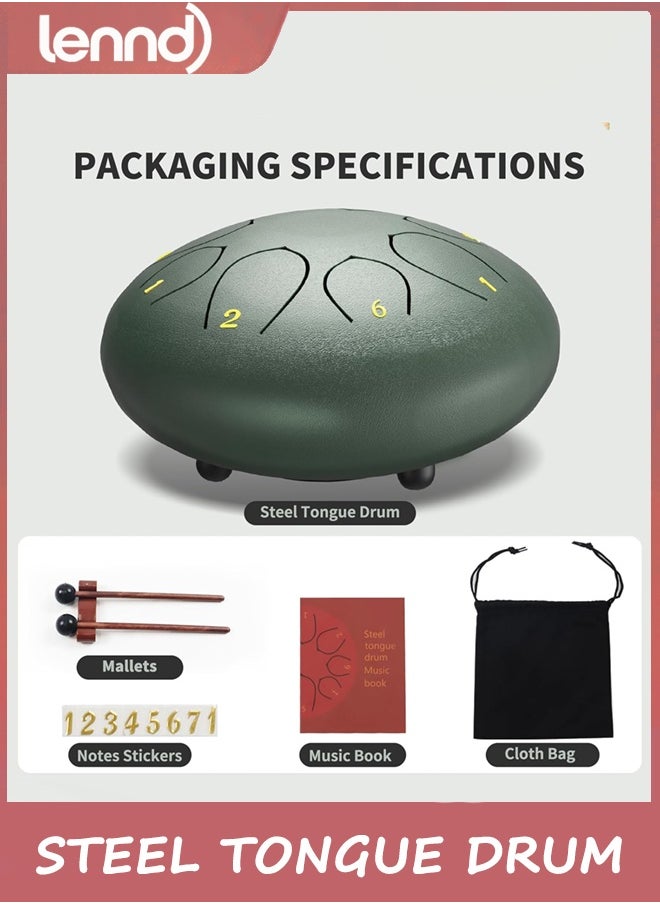 LENND Steel Tongue Drum, 6 Inches 8 Notes Rain Drums for Outside Garden, Rain Chime Hand pan with Music Book, Mallets, Musical Instrument for Adult Kid Gift (Green, 6 Inches)  - Image 4