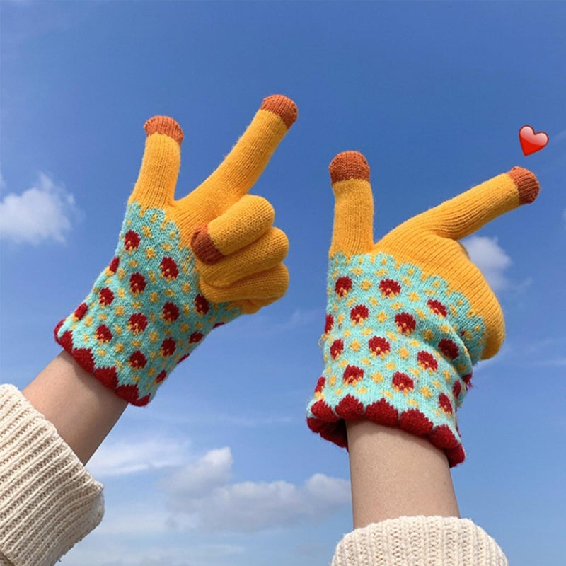 Ralcosuss Winter Touch Screen Gloves for Women Cable Knit Wool Fleece Lined Texting Mittens Gold Weather Warm Sport Glove - Image 3