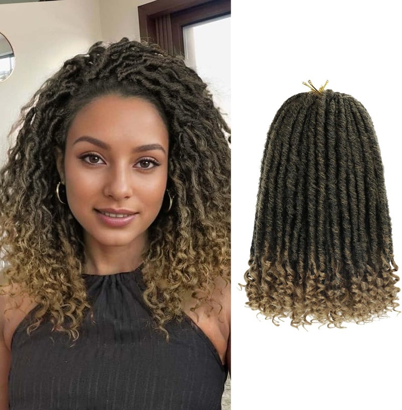 MODERN QUEEN Goddess Locs Crochet Hair 6 Packs, 12 Inch Straight Faux Locs Crochet Braids, Pre-Looped Curly Soft Synthetic Ombre Braiding Hair Extensions for Black Women(12 Inch, 6 Packs, 1B/27#) - Image 1